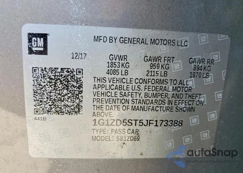 2018 Chevrolet Malibu Lt z USA, uszkodzony, nr VIN 1G1ZD5ST5JF173388